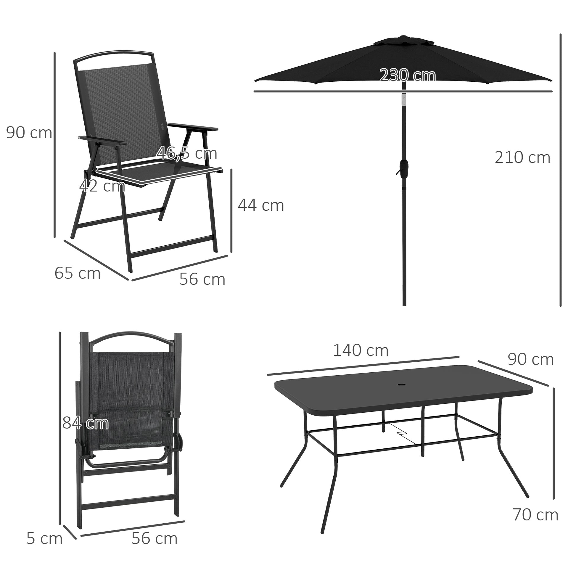 Outsunny Conjunto De Comedor De Exterior Con 6 Sillas Plegables Negro_2