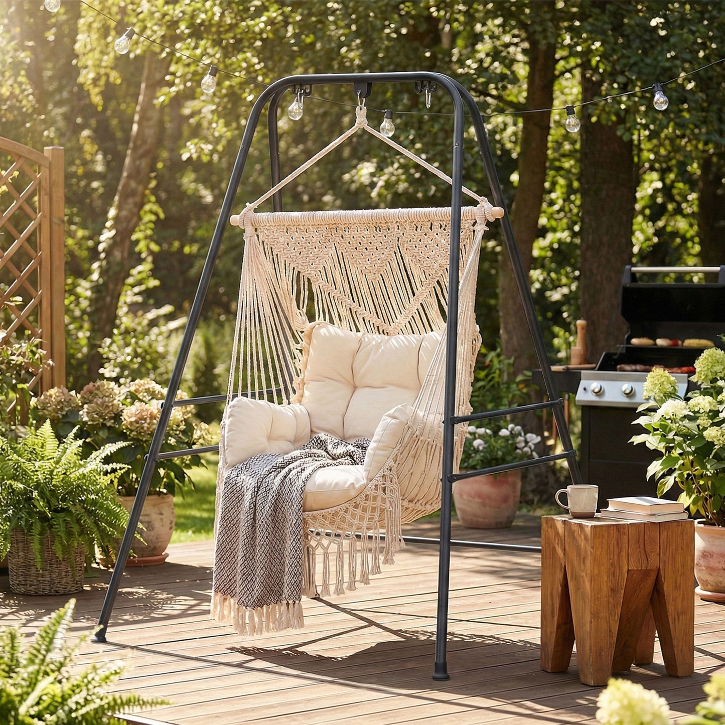 Outsunny Soporte Para Silla Colgante Y Hamaca 183 Cm Estructura De Acero Negro_1