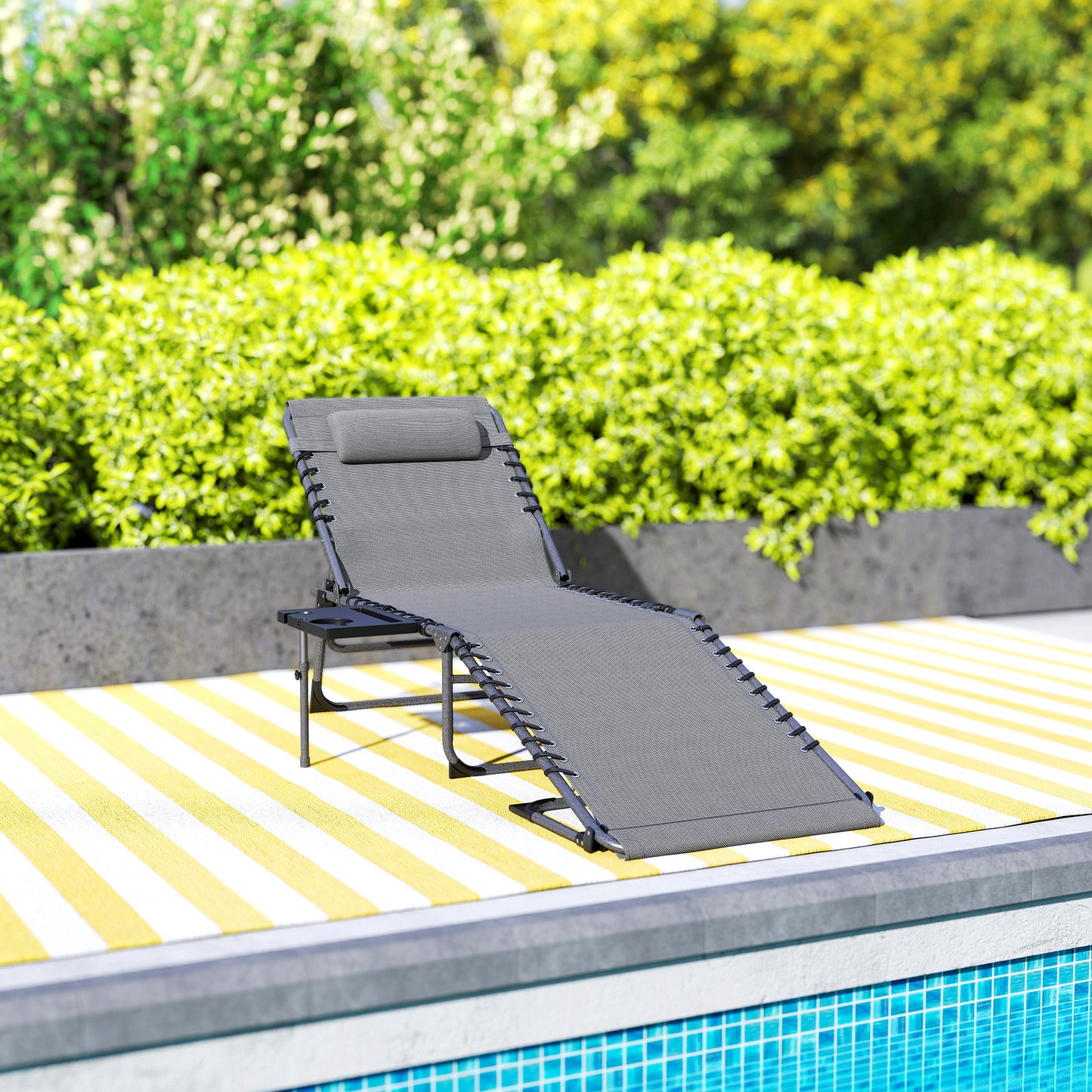 Outsunny Tumbona Plegable Con Respaldo Ajustable Reposacabezas 190x60x31 Cm Gris_4