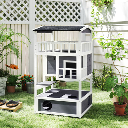 Pawhut Casa Para Gatos De Madera 75,5x75x137 Cm Con Techo Asfáltico Gris_1