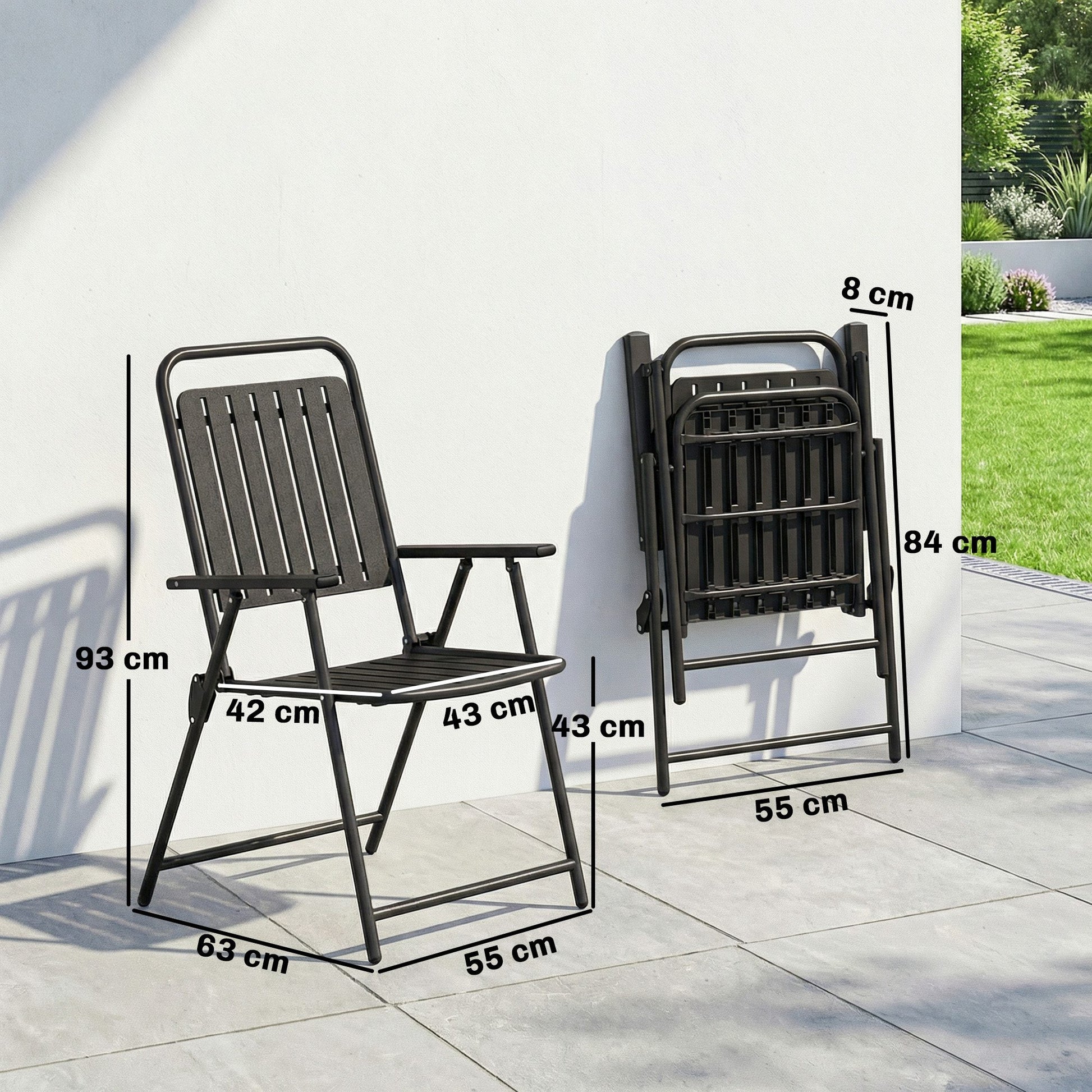 Outsunny Juego De 4 Sillas De Jardín Exterior Plegables 55x63x93 Cm Negro_2