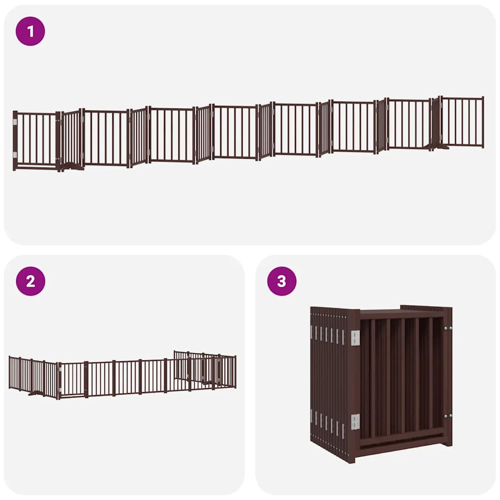 Vidaxl Puerta De Perros Plegable 15 Paneles Madera Álamo Marrón 750 Cm_4