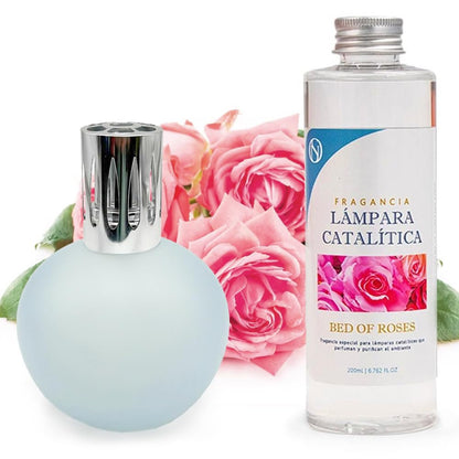 Lámpara Catalítica Azul Grisáceo Mate + Aroma Bed Of Roses 500ml - Elimina Olores, Perfuma Y Mejora La Calidad Del Aire_0
