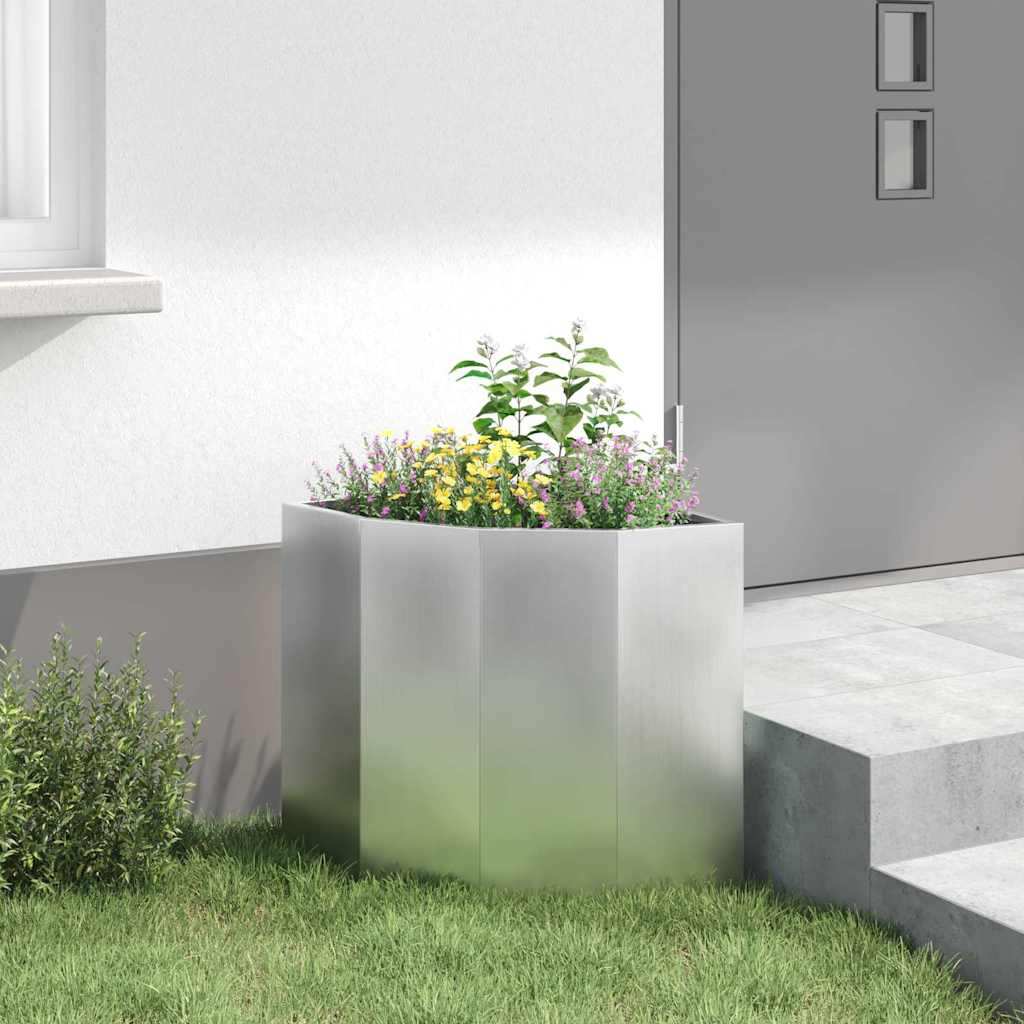 Macetero De Esquina Plateado 45 X 45 X 50 Cm Acero Galvanizado_3