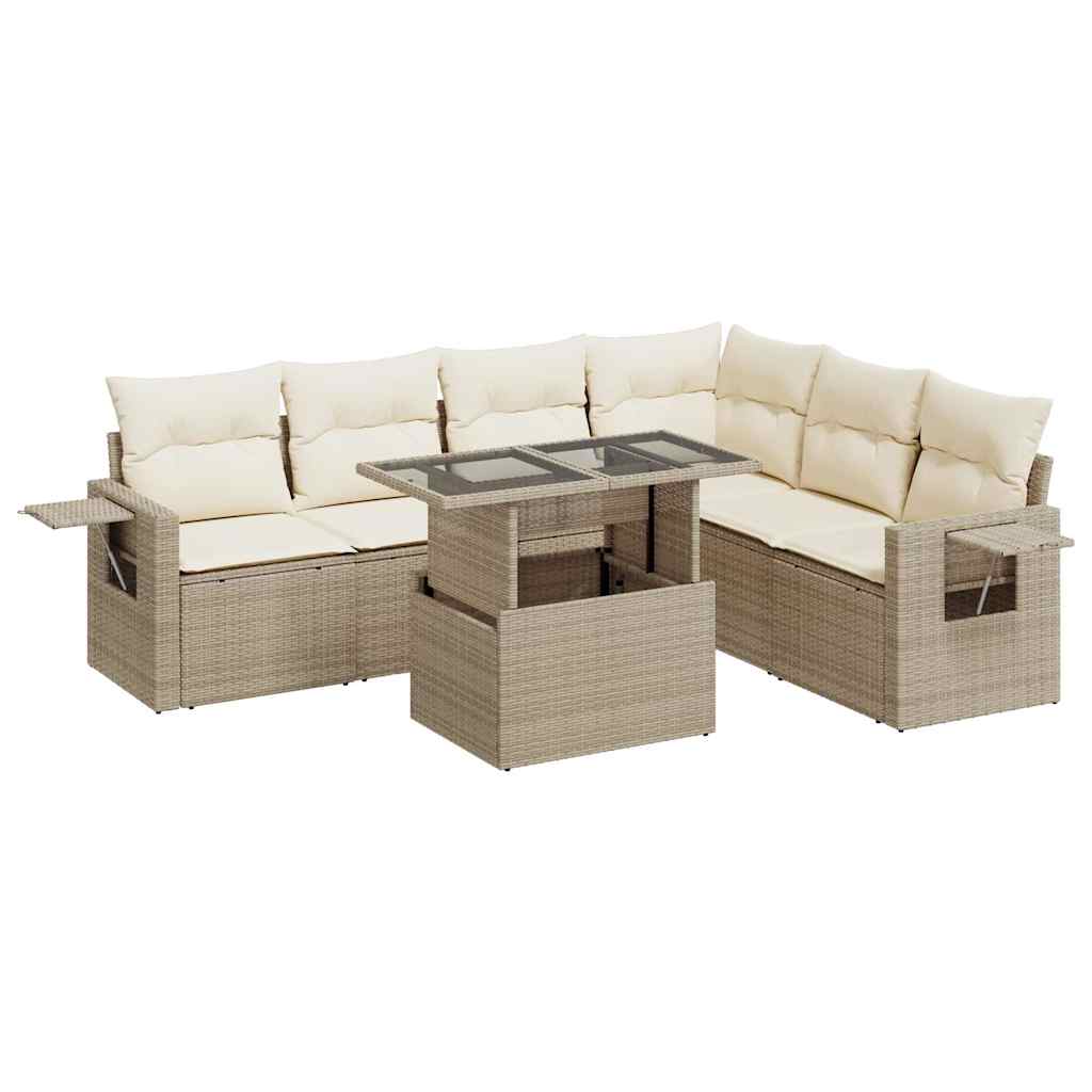 Set Sofás De Jardín 7 Piezas Y Cojines Ratán Sintético Beige / Vetonek_4