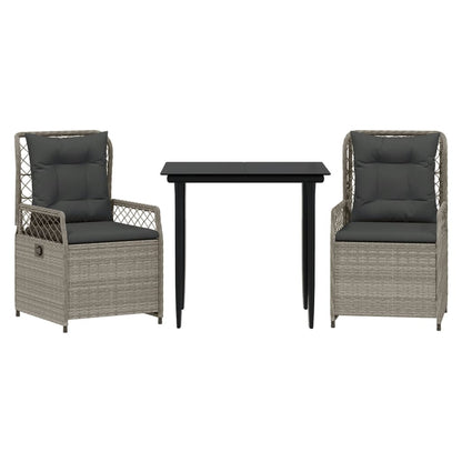 Set Comedor De Jardín 3 Pzas Cojines Ratán Sintético Gris Claro / Vetonek_4