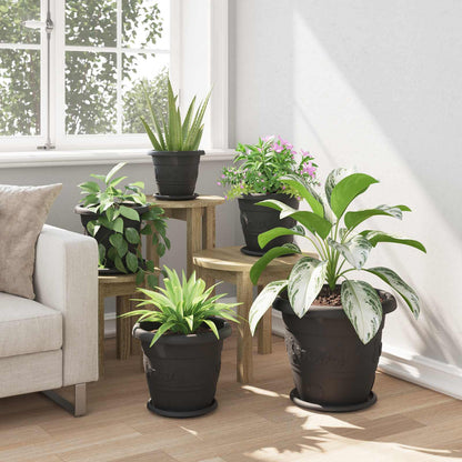 Macetas 6 Pcs Negro Ø 30 X 25 Cm Plástico_3