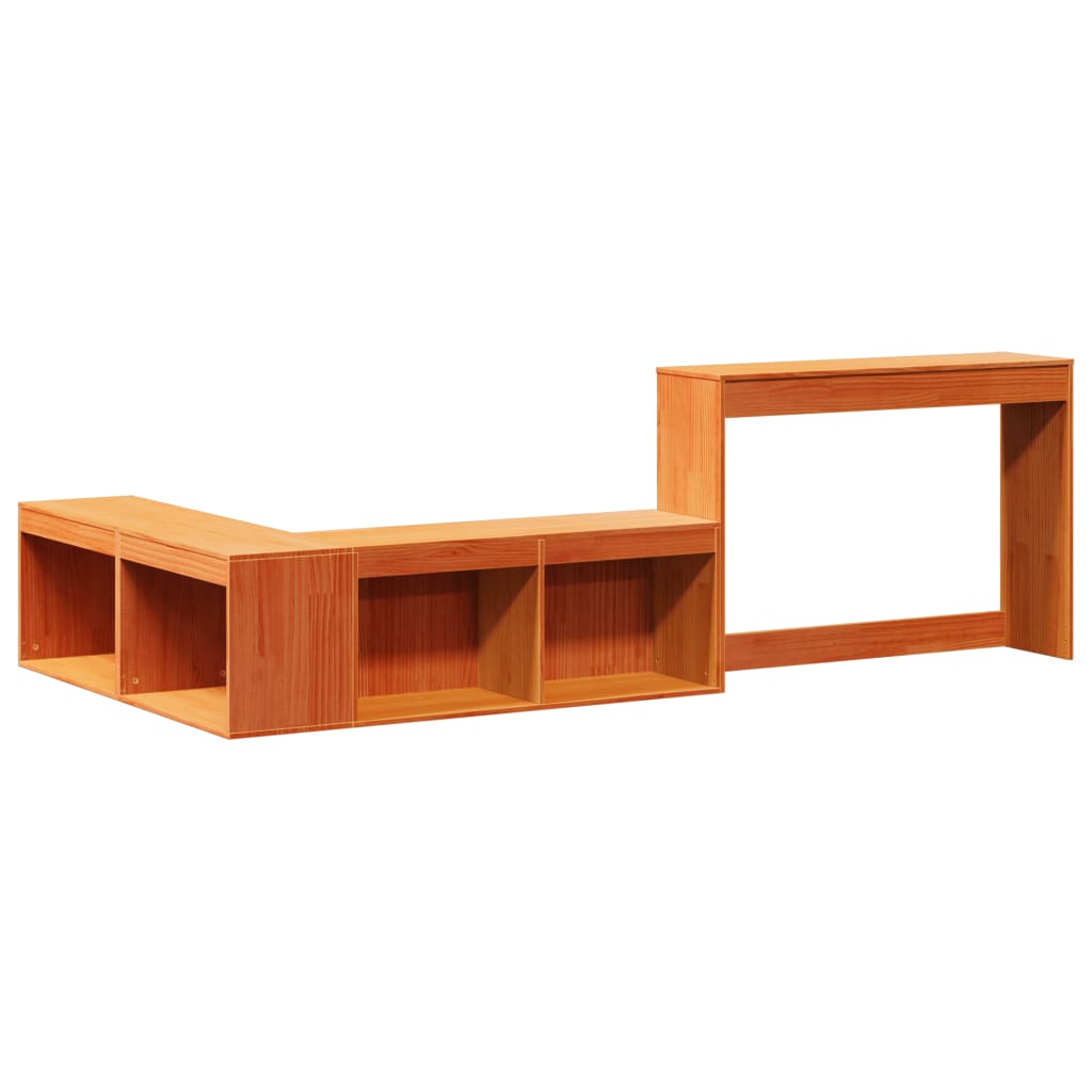 Mueble Con Escritorio Madera Maciza Pino Marrón 222x107x75 Cm_1