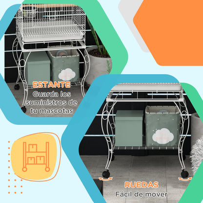 Pawhut Jaula De Pájaros Con Ruedas Bandeja Extraíble 51x51x153 Cm Blanco_5