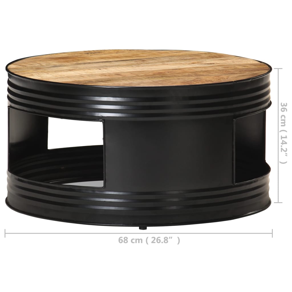Mesa De Centro Madera Maciza De Mango Rugosa Negra 68x68x36 Cm_4