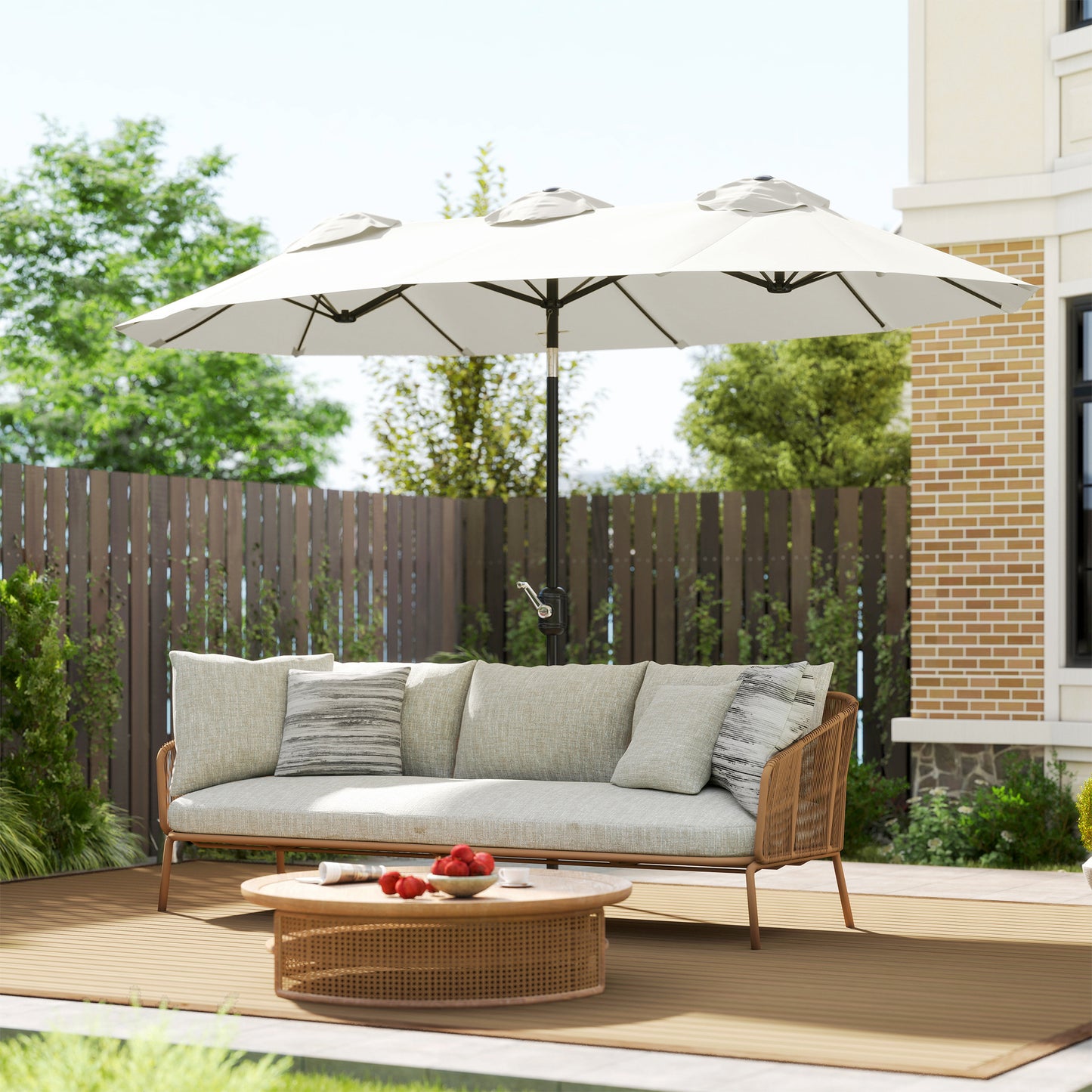Outsunny Sombrilla Doble 295x152x222 Cm Con Inclinación De 45° Manivela Crema_1