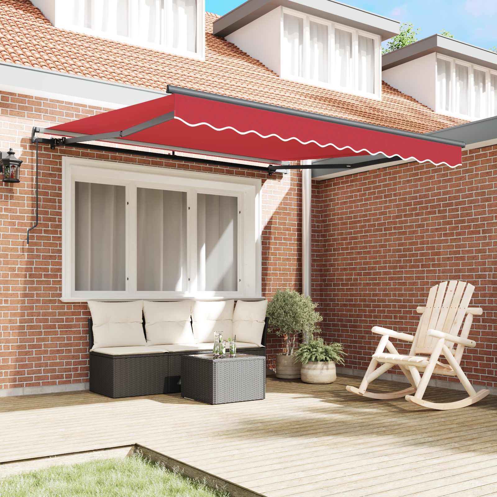 Toldo Retráctil Rojo 350 X 250 Cm Poliéster Y Aluminio_2