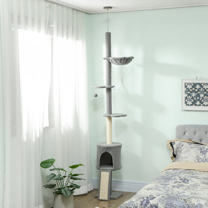 Pawhut Árbol Para Gatos De Suelo A Techo Altura Ajustable 220-240 Cm Gris Claro_1