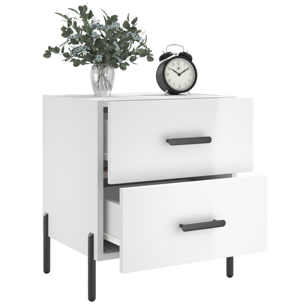 Mesita Noche 2 Uds Madera Ingeniería Blanco Brillo 40x35x47,5cm_2