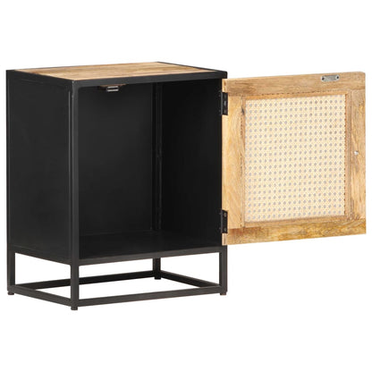 Mesita De Noche Madera De Mango Rugosa Caña Natural 40x30x50cm_0
