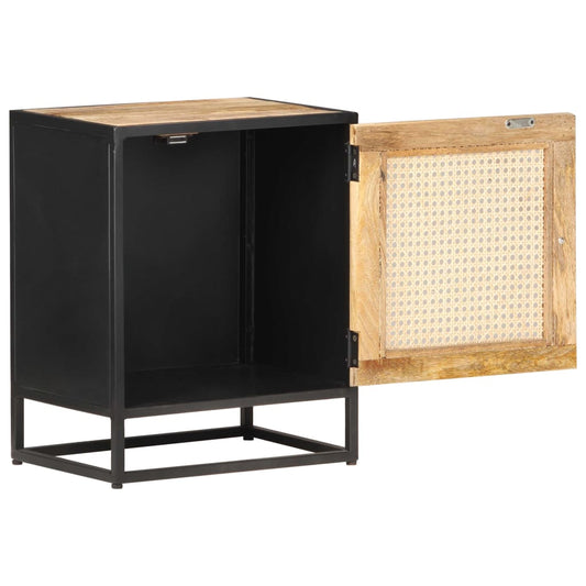 Mesita De Noche Madera De Mango Rugosa Caña Natural 40x30x50cm_0