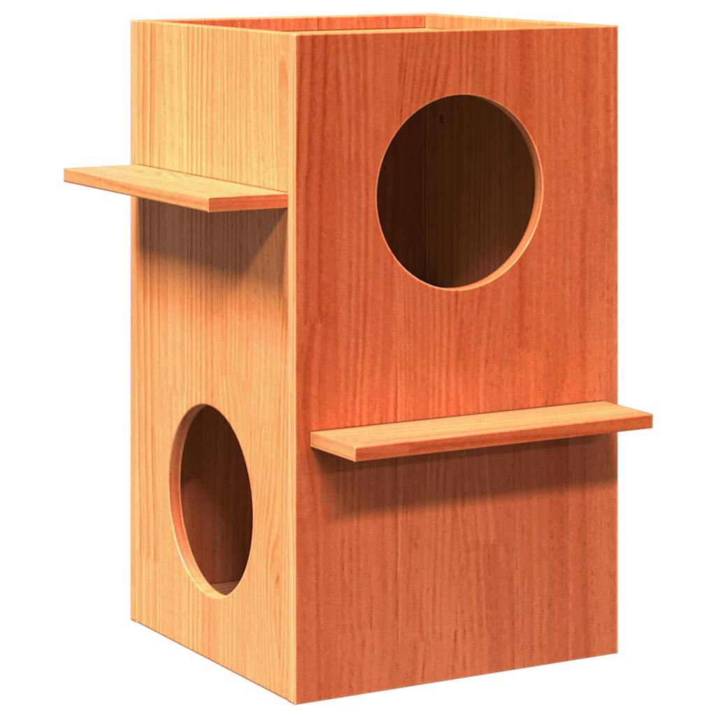 Casa Para Gatos Cera Marrón 43x43x60 Cm Madera Maciza Pino_1