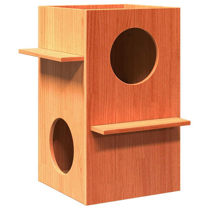 Casa Para Gatos Cera Marrón 43x43x60 Cm Madera Maciza Pino_1