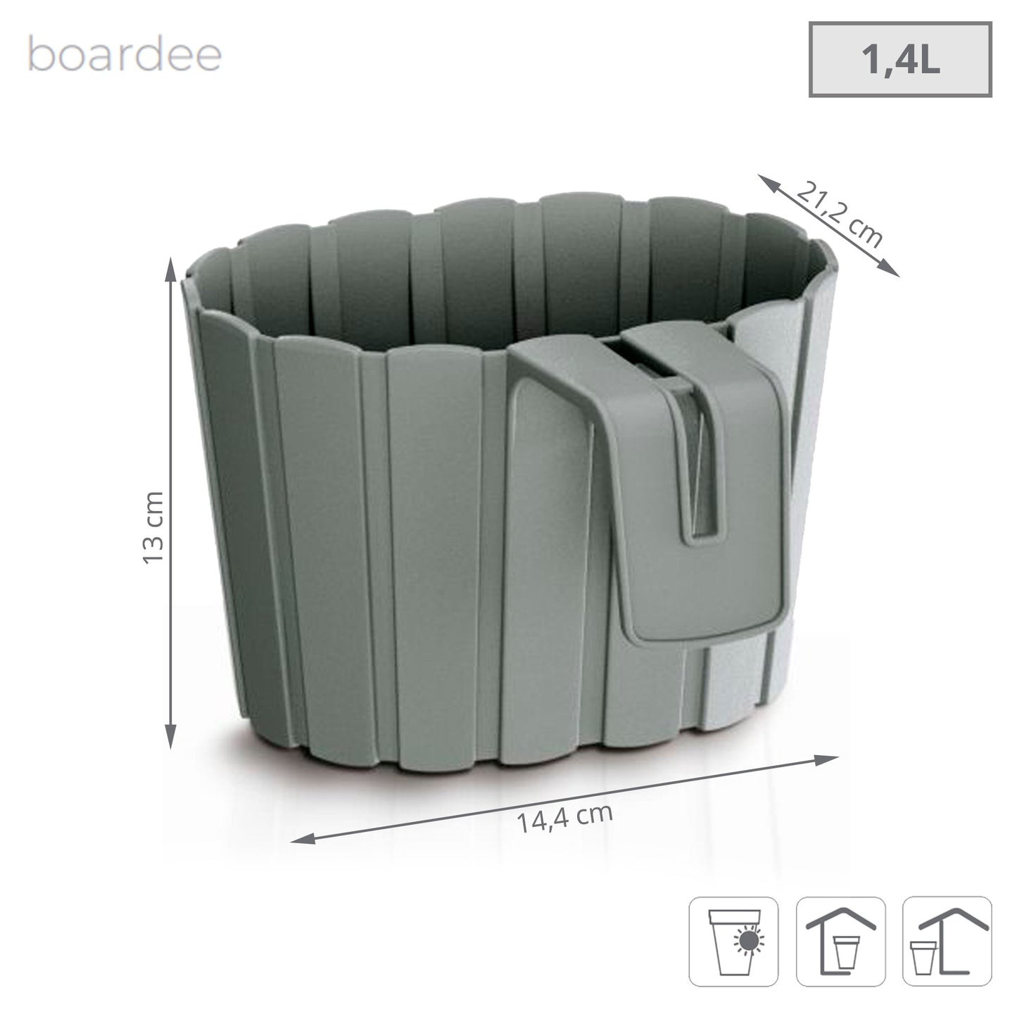 Maceta Boardee Hook 1,4l., Dimensiones (mm) 144x212x130, Color Gris Piedra_2