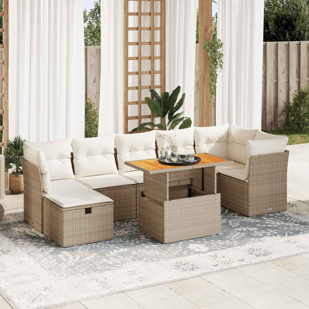Set Sofás Jardín Y Cojines 8 Pzas Ratán Sintético Acacia Beige / Vetonek_4
