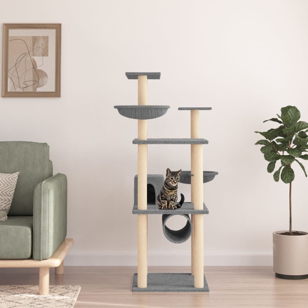 Vidaxl Rascador Para Gatos Con Postes De Sisal Gris Claro 141 Cm_1