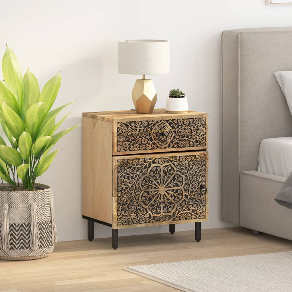Mesita De Noche Madera Maciza De Mango 50x33x60 Cm_1