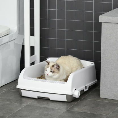 Pawhut Bandeja Higiénica Arenero Para Gatos Con Botón 62x46,5x19,5 Cm Blanco_1