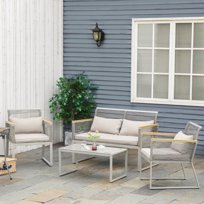 Outsunny Muebles Jardín De Ratán 4 Piezas Sofá Doble 2 Sillones Y Mesa De Café_1