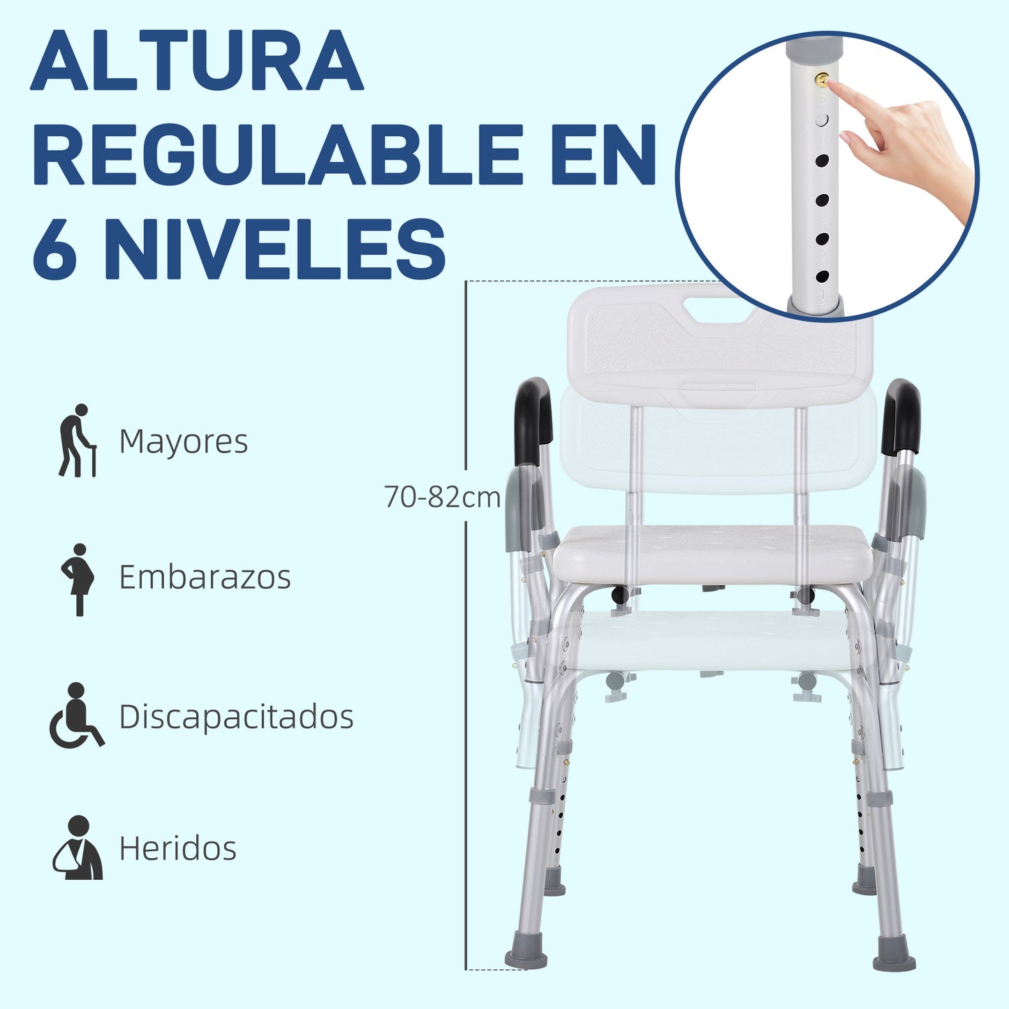 Homcom Silla Ducha Personas Mayores Antideslizante Con Altura Ajustable_3