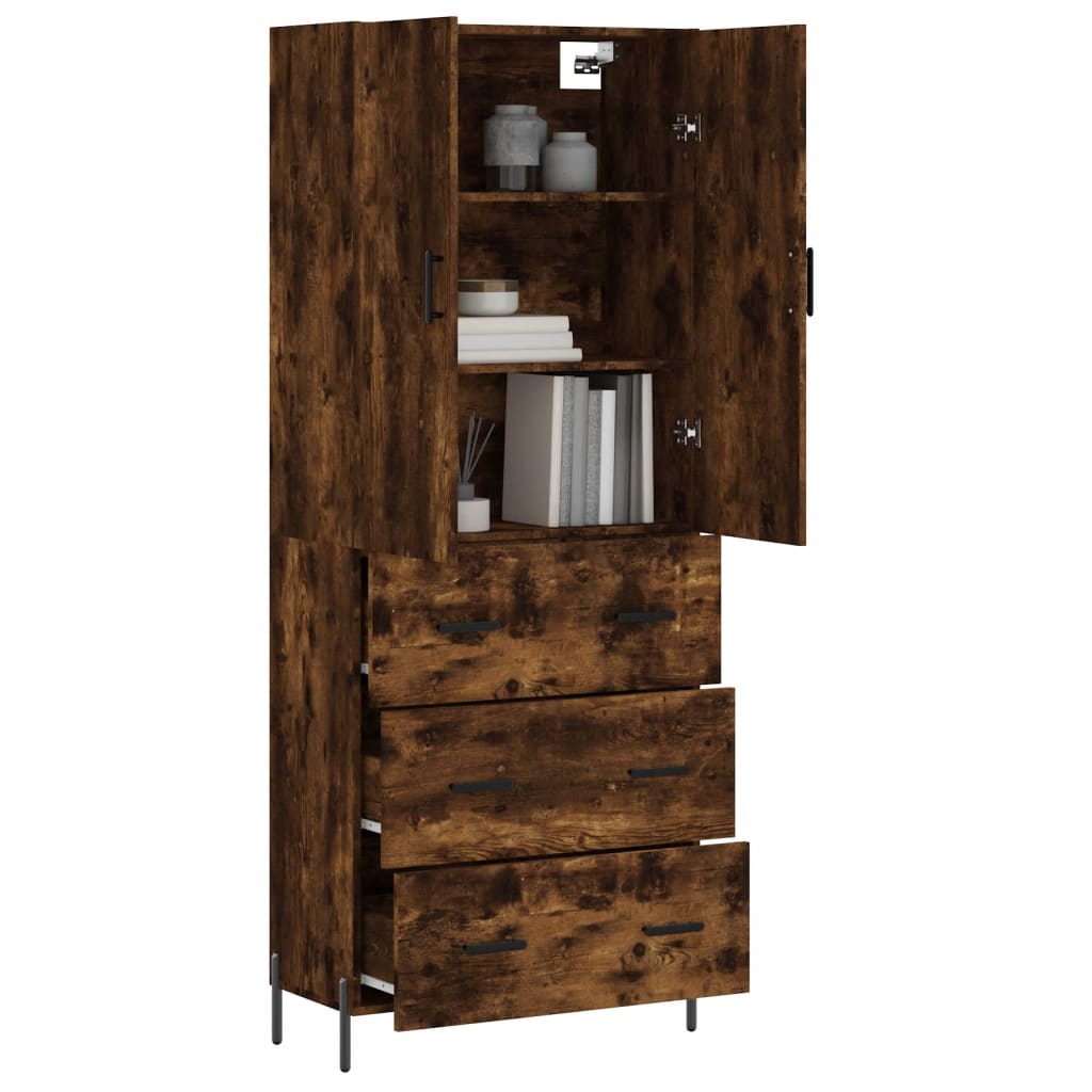 Aparador Alto Madera Contrachapada Roble Ahumado 69,5x34x180 Cm_2