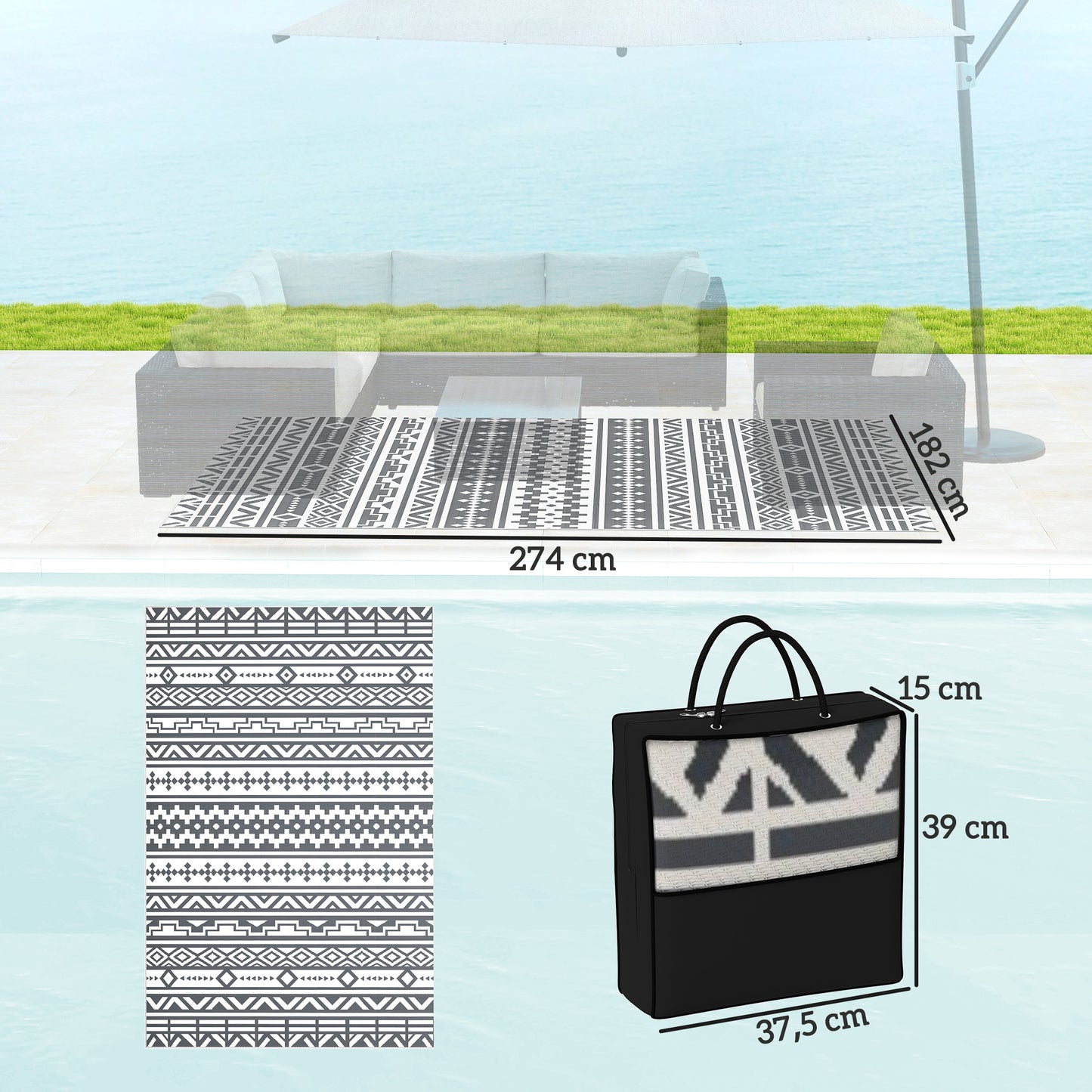 Outsunny Alfombra De Exterior 182x274 Cm Con Patrón De Geométrico De Cenefa_2