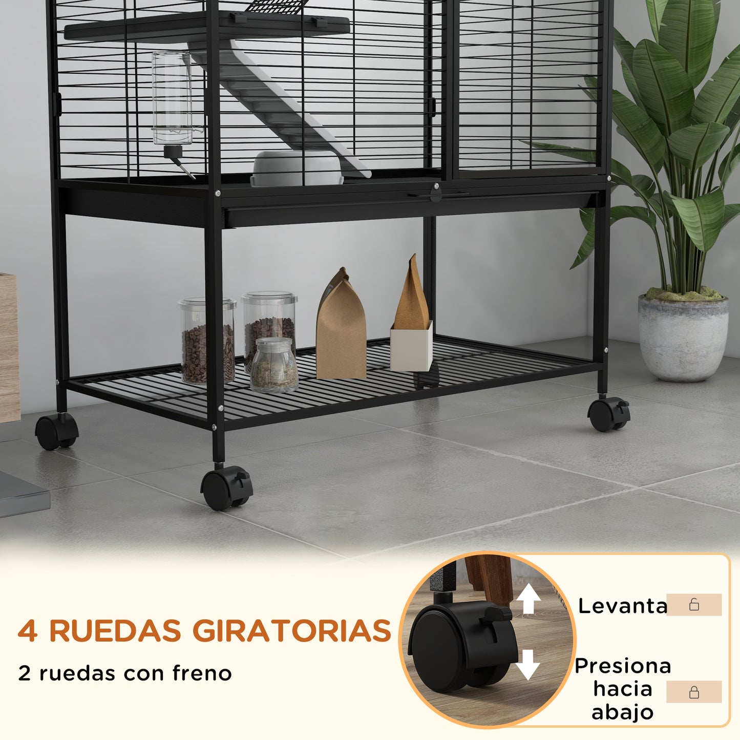 Pawhut Jaula Para Animales Pequeños De 4 Niveles Con Ruedas 78x45,5x136 Cm Negro_5