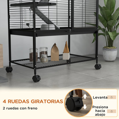 Pawhut Jaula Para Animales Pequeños De 4 Niveles Con Ruedas 78x45,5x136 Cm Negro_5