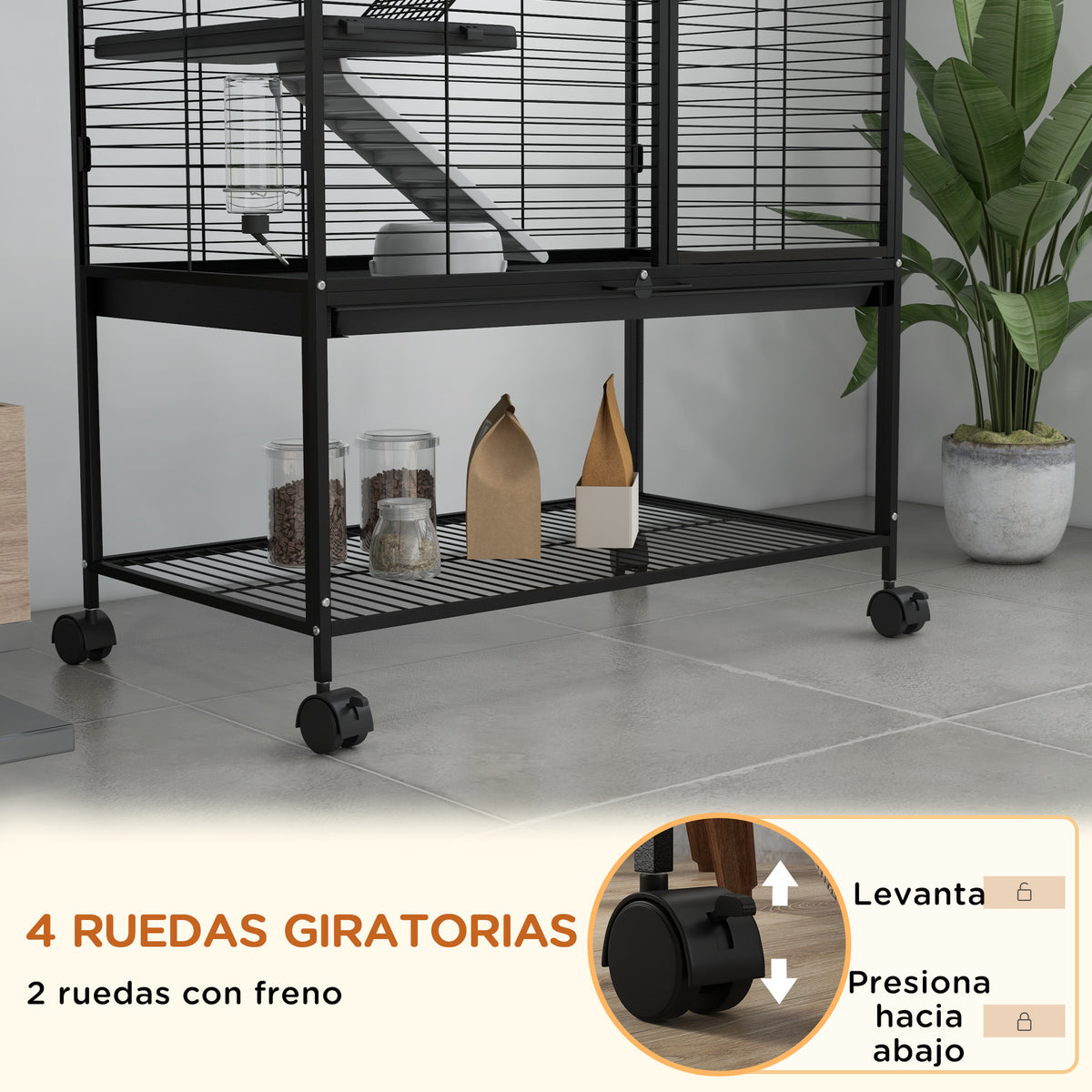 Pawhut Jaula Para Animales Pequeños De 4 Niveles Con Ruedas 78x45,5x136 Cm Negro_5