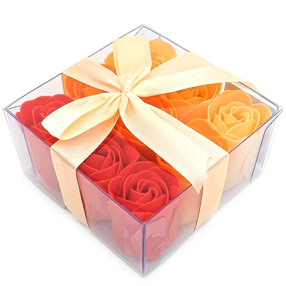 Pack 10 Cajas 9 Rosas De Jabón (naranja) - Flores Con Pétalos De Jabón Perfumados - Regalo Original Para Días Especiales_0
