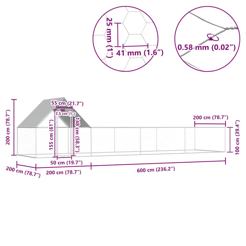 Vidaxl Gallinero Acero Galvanizado 8x2x2 M_2