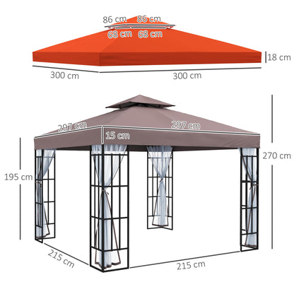 Outsunny Conjunto De 1 Cenador De Jardín 3x3 M Y 1 Techo De Repuesto Café Y Teja_2