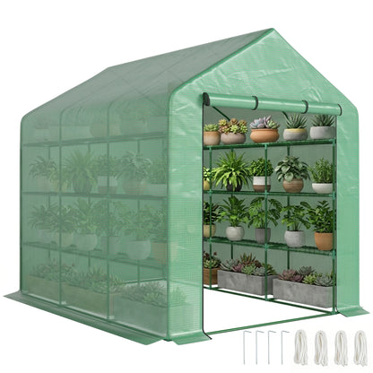 Outsunny Invernadero Pequeño Con Estantes De 4 Niveles 244x180x210 Cm Verde_0
