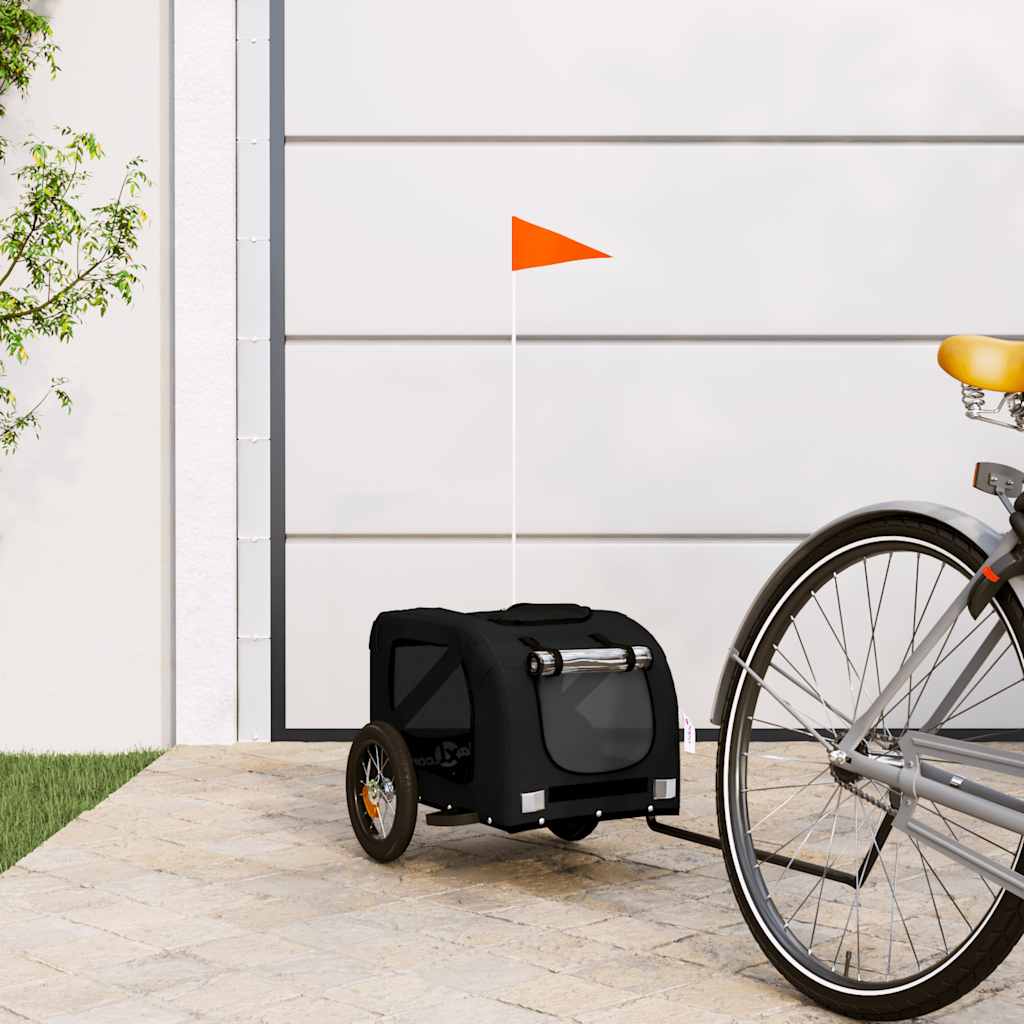 Remolque De Bicicleta Mascotas Hierro Tela Oxford Negro_1