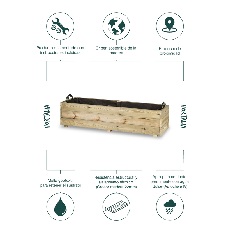 Jardinera De Madera Para Exterior 120x40x30 Cm Ghio Kd Hortalia_4
