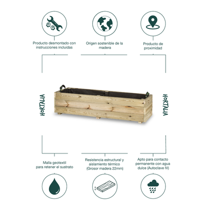 Jardinera De Madera Para Exterior 120x40x30 Cm Ghio Kd Hortalia_4