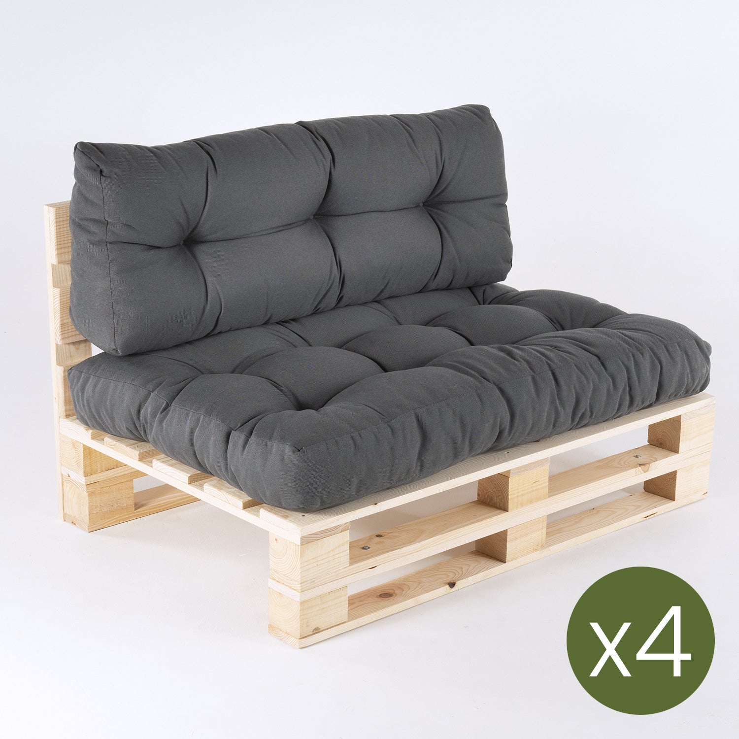 Pack 4 Sofás Para Palets + 4 Cojín De Asiento 80x120x16 Cm + 4 Cojín Respaldo 42x120x16 Cm, Olefin Color Gris, Repelente Al Agua_2