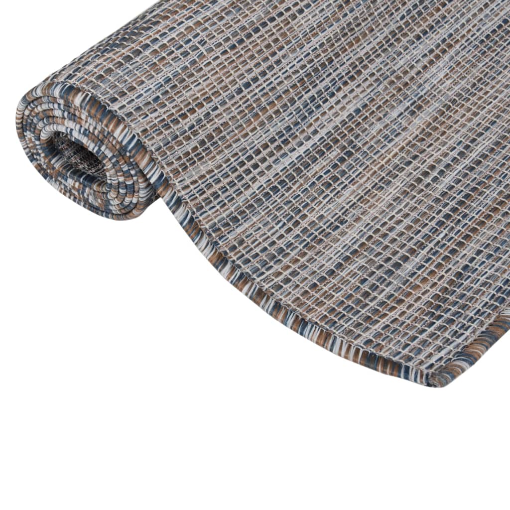 Alfombra De Exterior De Tejido Plano Marrón Y Azul - 80x250 Cm / Vetonek_0