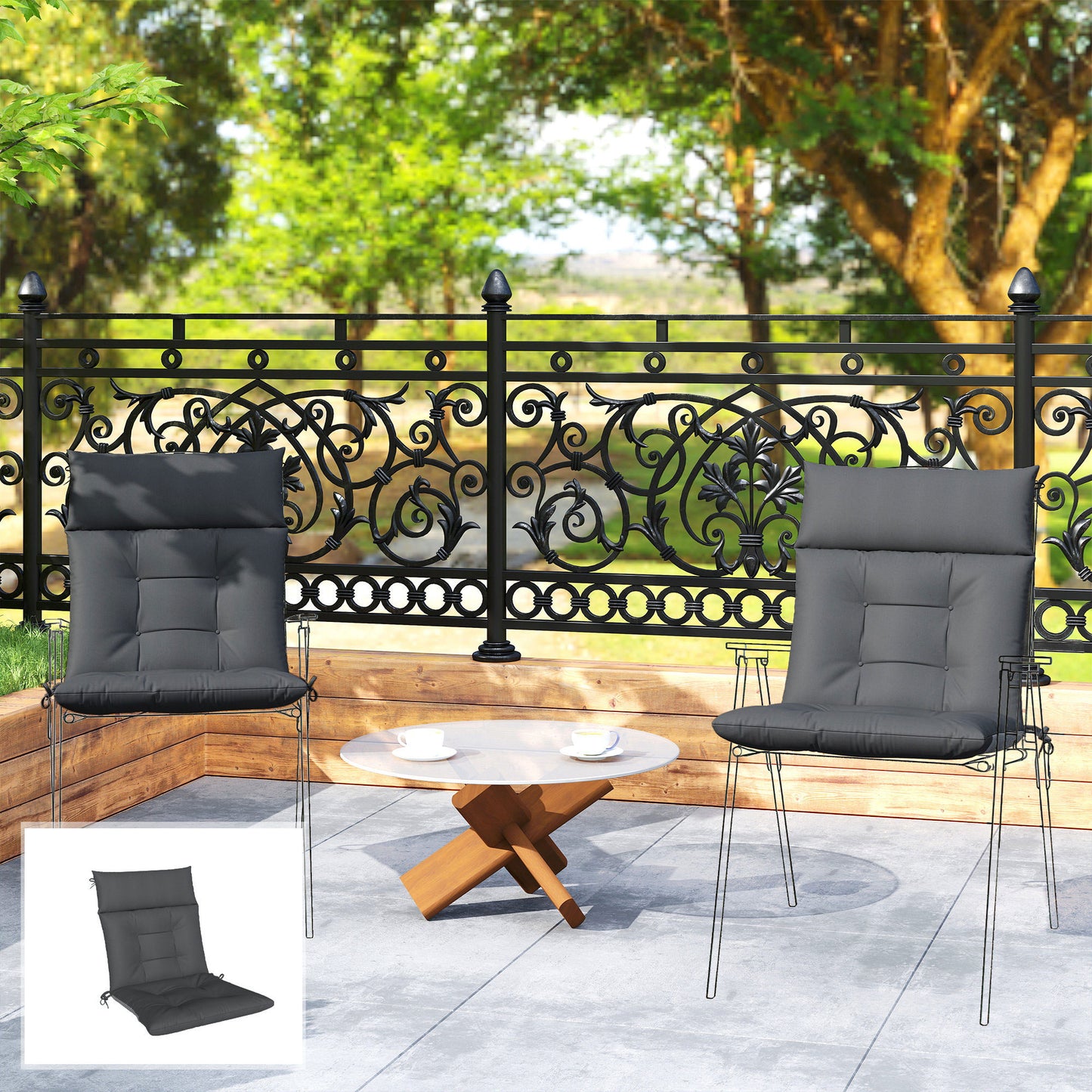 Outsunny Set De 4 Cojines Para Sillas De Jardín Con Respaldo Correas Gris_1