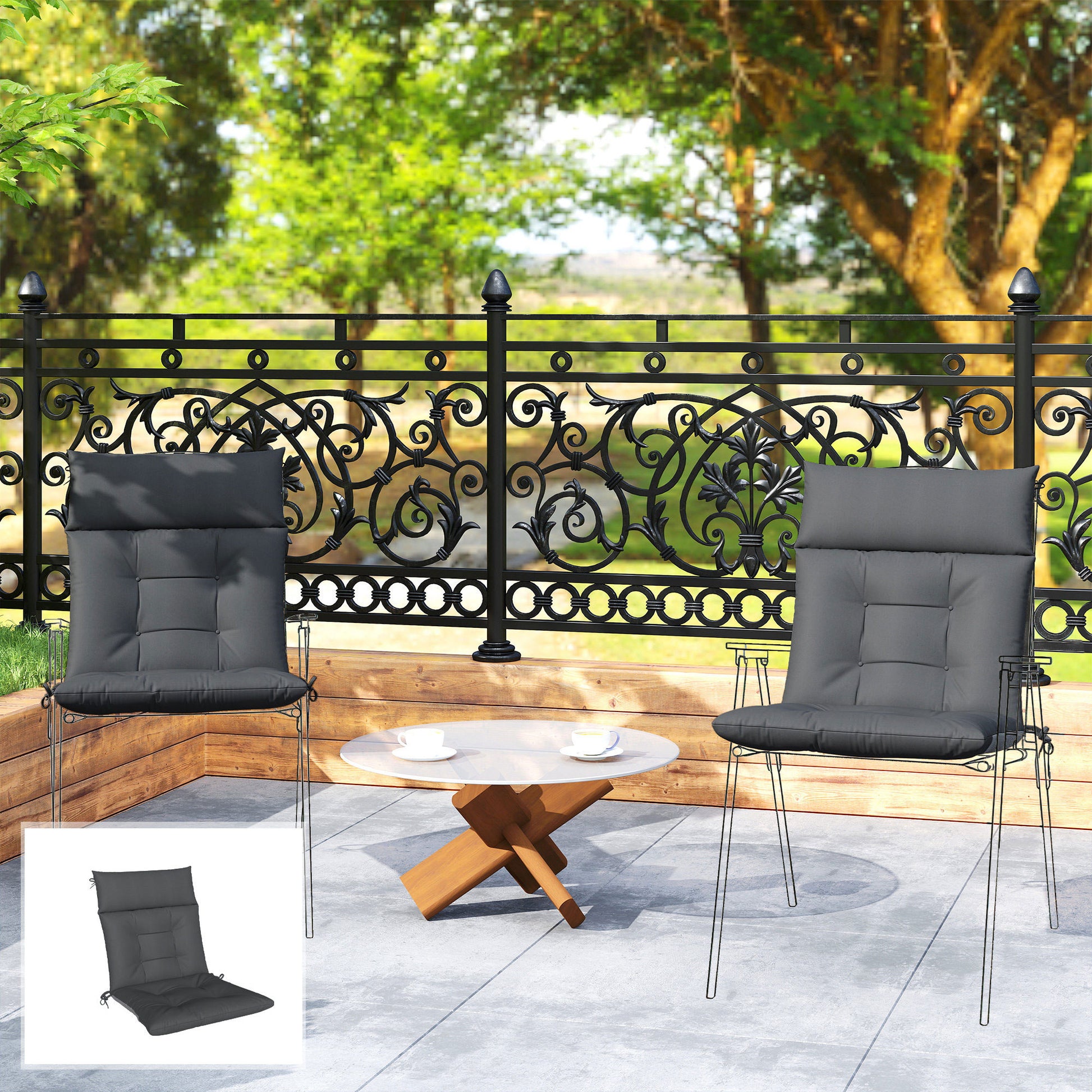 Outsunny Set De 4 Cojines Para Sillas De Jardín Con Respaldo Correas Gris_1