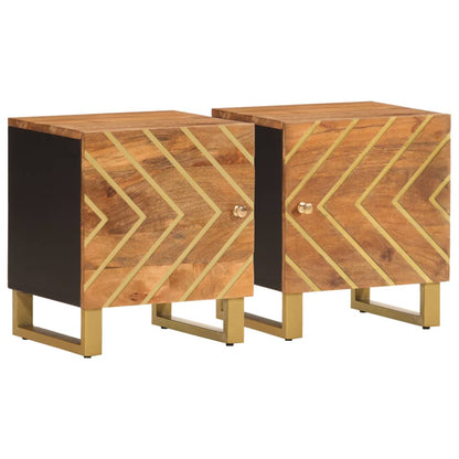 Mesitas De Noche 2 Uds Madera Maciza De Mango Marrón Y Negro_0
