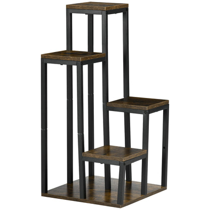 Suporte Para Plantas Outsunny Em Melamina Com Efeito Madeira E Aço Castanho Rústico 40x40x81 Cm_0
