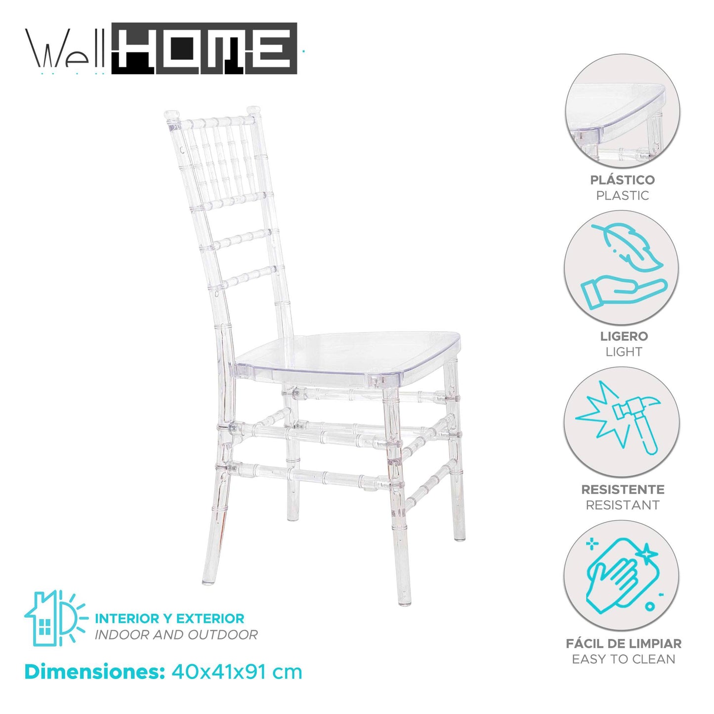 Well Home - Silla 'pretty' De Plástico 40x41x91cm Estilo Clásico Y Elegante