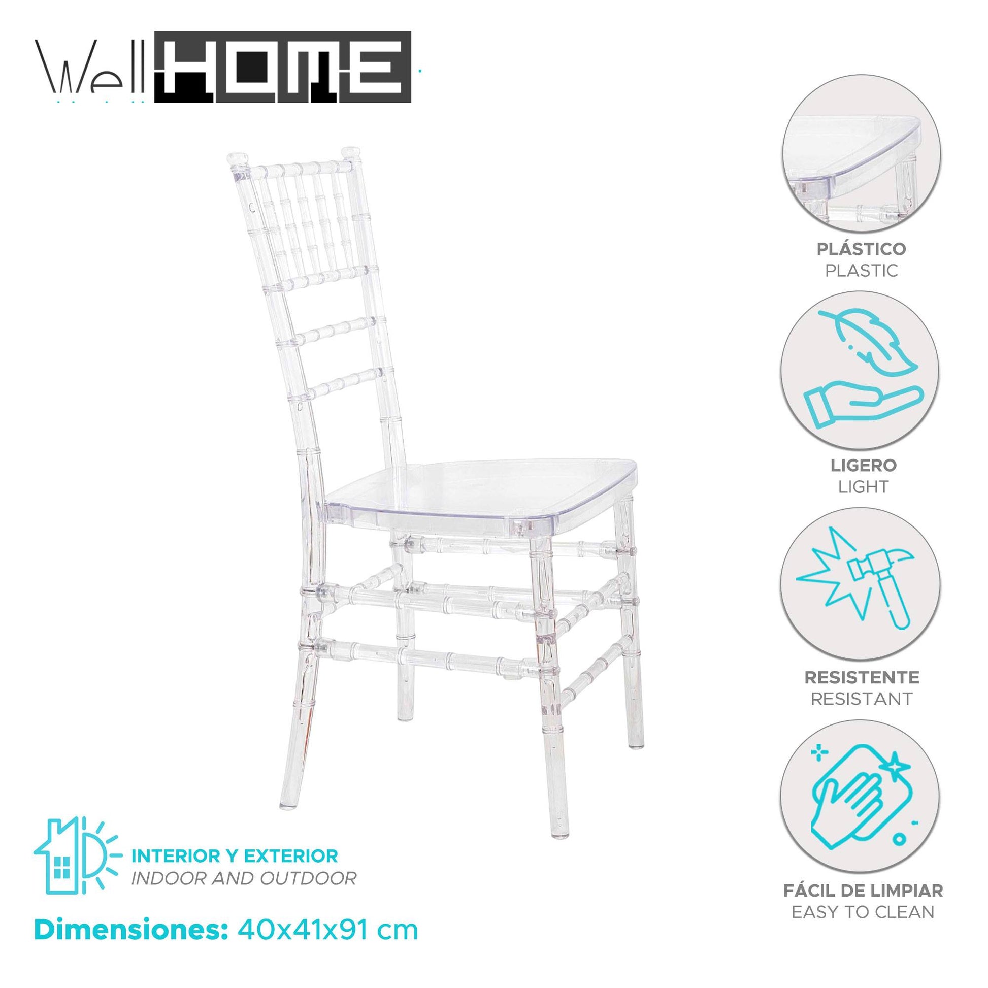 Well Home - Silla 'pretty' De Plástico 40x41x91cm Estilo Clásico Y Elegante