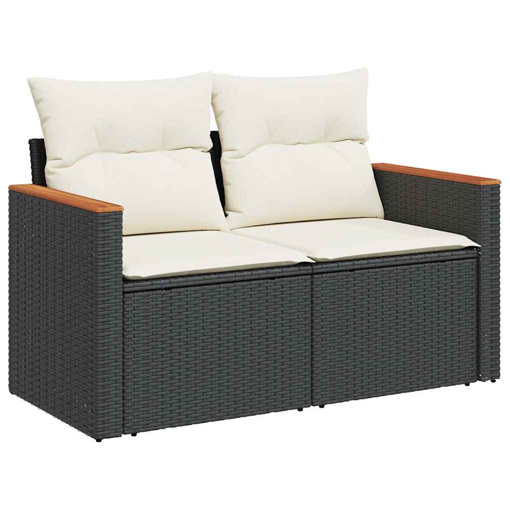 Set Sofás Jardín Y Cojines 5 Pzas Ratán Sintético Acacia Negro / Vetonek_0